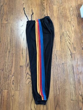 Aviator Nation Black Joggers with Sunset Side Stripes